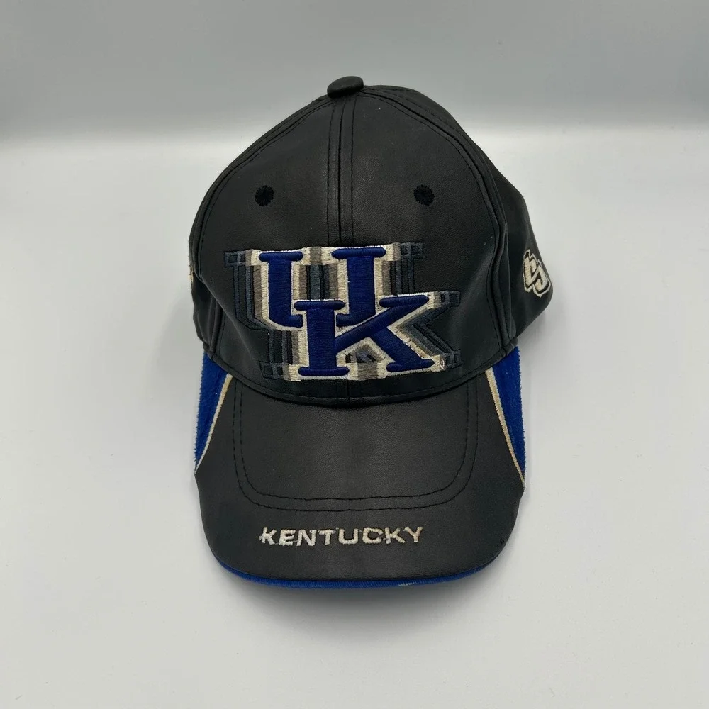 Kentucky Wildcats Baseball Cap Mens OSFA Black Blue Faux Leather Embroidered Hat